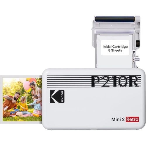 CHECARZHN--NO1-Mini Retro 2 P210 - Mini Imprimante Connectée (Photo Format Carte De Crédit 5,3 X 8,6 Cm - 2,1 X 3,4'', Bluetooth, Batterie Lithium, Sublimation Thermique 4Pass, 8 Photos Incluses), Blanc
