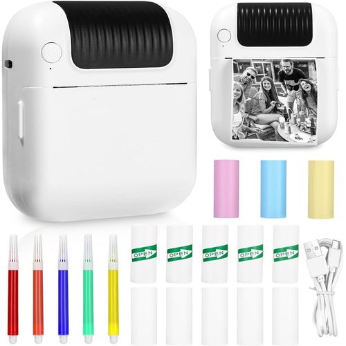 CHECARZHN--NO1-Mini Imprimante Thermique, Imprimante Photo Portable, Bluetooth Imprimante Etiquette Autocollante, Mini Imprimante Pour Notes, Images, Photos, Journal, Bricolage