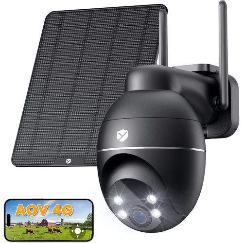 CHECARZHN--NO1-24/7 Enregistrement Aov 4G Camera Surveillance Exterieur Sans Fil, 2K 3Mp Carte Esim Virtuelle & 5W Panneau Solaire 360°Ptz Caméra 4G, Détection Pir, 20M Vision Nocturne, Audio Bidirectionne