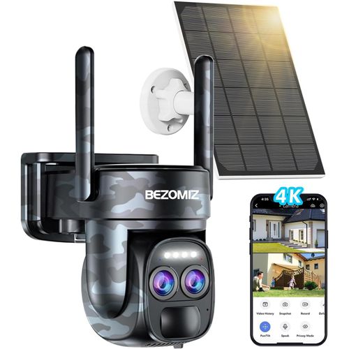 CHECARZHN--NO1-[8X Zoom] 4K Camera Surveillance Wifi Exterieure/Interieure Sans Fil Avec Double Objectif Suivi Automatique,Avec Panneau Solaire,360°Ptz Détection Humaine,Nocturne Couleur,Sirène,Audio Bidir