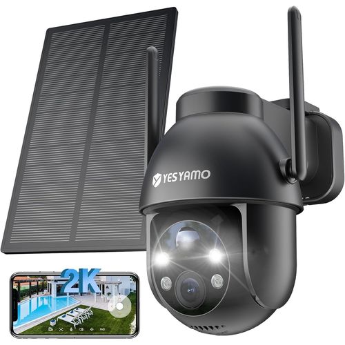 CHECARZHN--NO1-2K Camera Surveillance Wifi Exterieure Sans Fil Solaire, 2.4Ghz Camera Exterieur Solaire Avec Panneau Solaire, 360° Ptz, Vision Nocturne Couleur, Audio Bidirectionnel, Pir Sirène (Noir)