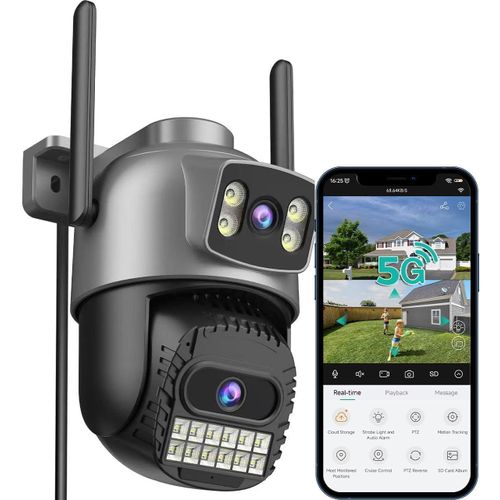 CHECARZHN--NO1-2K/6Mp Camera Surveillance Wifi Exterieure, 2.4/5G Camera Exterieur, Caméras De Surveillance Double Lentille, 360°, Ptz, Vision Nocturne, Audio Bidirectionnel, Suivi Automatique, Ip66