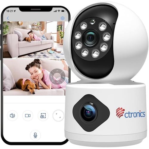 CHECARZHN--NO1-Caméra Surveillance Intérieur Double Objectif, 360° Ptz Caméra Intérieur Double Vue, Détection Humaine/Mouvement, Suivi Automatique, Vision Nocturne Ir, Wifi 2,4 Ghz, Audio Bidirectionnel