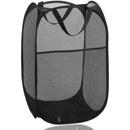 CHECARZHN--NO1-Panier À Linge Pliable En Maille, Panier À Linge Pliable Avec Poignées, Panier À Linge Pliable Pour Ranger Les Vêtements (Noir)