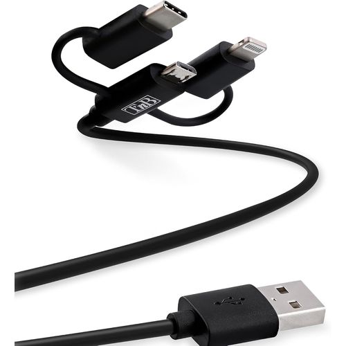 CHECARZHN--NO1-Câble Usb Avec Connecteurs Lightning + Micro Usb + Type C - Noir