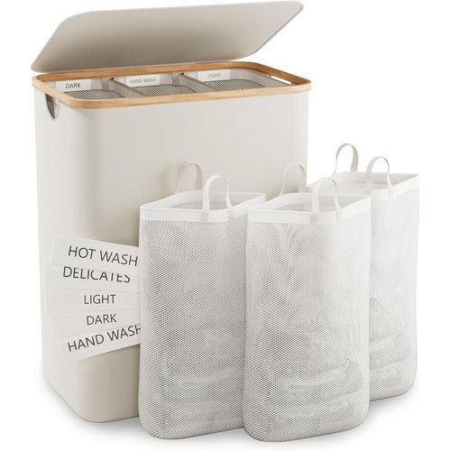 CHECARZHN--NO1-Panier À Linge Avec Couvercle, 145L Extra Large 3 Section Clothes Divided Organizer For Bedroom,Laundry Room,Dirty Clothing Hamper,Black