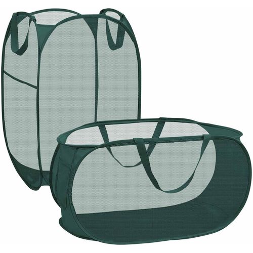 CHECARZHN--NO1-Panier À Linge Pliables,2 Pop-Up Laundry Basket Hamper, Grand Corbeilles De Rangement Avec Poche Latérale - Applicable Au Stockage De Vêtements (Vert)