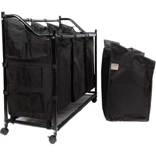 CHECARZHN--NO1-Horganize - Panier À Linge Sur Roulettes Avec 4 Poches En Tissu Amovibles - Rangement Pour Jouets - Poche Latérale Pour Ranger Les Ustensiles De Toilette - 4 X 35 L - Noir