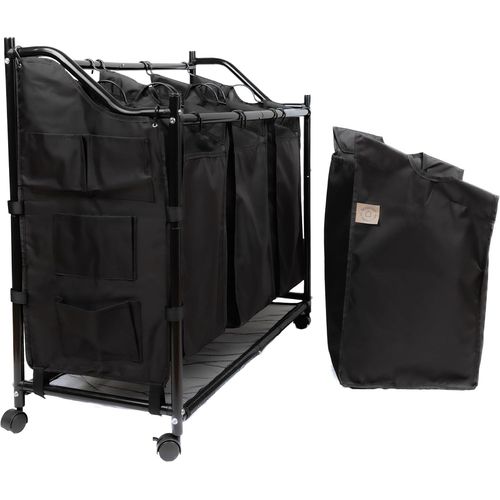 CHECARZHN--NO1-Horganize - Panier À Linge Sur Roulettes Avec 4 Poches En Tissu Amovibles - Rangement Pour Jouets - Poche Latérale Pour Ranger Les Ustensiles De Toilette - 4 X 35 L - Noir