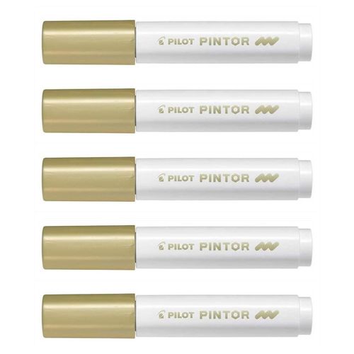 Pilot Lot De 5 Marqueurs À Pigment Pintor, Medium, Or