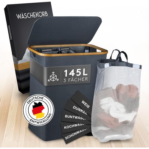 CHECARZHN--NO1-Panier À Linge Avec Couvercle 145 L ¿ Panier À Linge Imperméable 3 Compartiments Et Sacs À Linge Amovibles ¿ Panier À Linge Pliable Avec Instructions De Lavage ¿ Panier À Linge 3