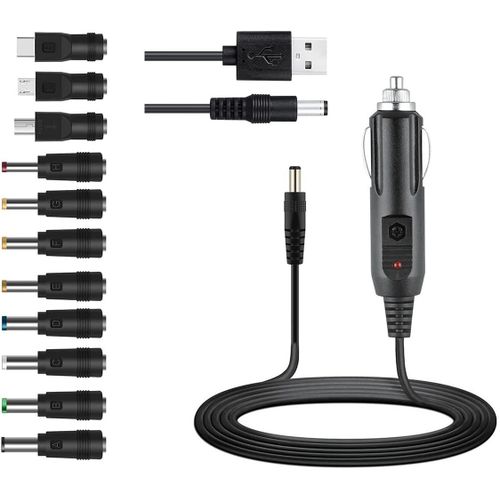 Checarzhn--No1-Chargeur De Voiture Universel 12v ( 10a) + Câble D'alimentation 5v Cc, Avec 11 Connecteurs Pour Lecteur Dvd, Caméra De Tableau De Bord, Gps, Haut-Parleurs Bluetooth, Ventilateurs De Rasoir