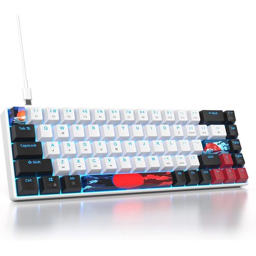 Checarzhn--No1-Clavier Mécanique De Jeu 65%,68 Touches Avec Commutateur Rouges Linéaires,Clavier Mécanique Filaire Avec Rétroéclairage Led,Clavier Compact Avec Câble De Type C,Pour Ps5/Ps4(68 Black_White)