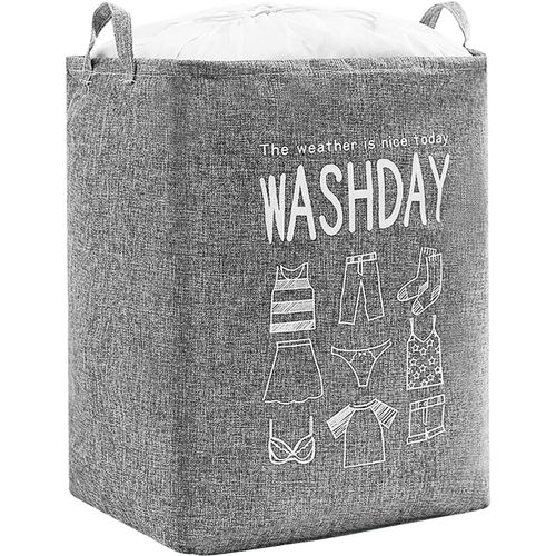 CHECARZHN--NO1-Panier À Linge En Tissu Gris De 75 L Avec Poignées Pour Chambre, Salle De Bain, Buanderie Et Plus ¿ Panier À Linge Pliable ¿ Parfait Pour Les Enfants Et Les Étudiants (Gris)