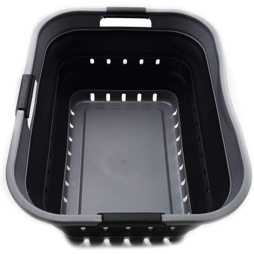 CHECARZHN--NO1-42L Panier À Linge Pliable En Plastique, Utilisable Comme Bac De Rangement Ou De Nettoyage, Portable, Gain De Place, Gris/Noir