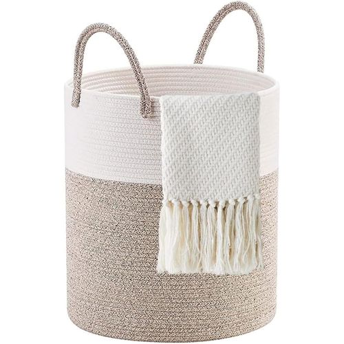 CHECARZHN--NO1-Panier À Linge En Corde De Coton De 58 L Avec Poignée Tissée Pliable Pour Salon, Salle De Bain, Chambre À Coucher