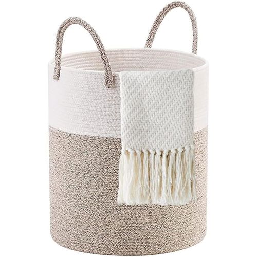 CHECARZHN--NO1-Panier À Linge En Corde De Coton De 58 L Avec Poignée Tissée Pliable Pour Salon, Salle De Bain, Chambre À Coucher