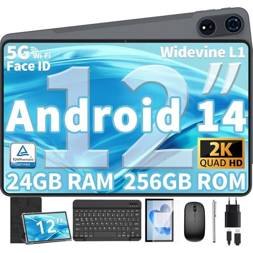 CHECARZHN--NO1-Tablette Android 14 De 12 "", 24 Go (8 + 16) Ram + 256 Stockage (Expand Jusqu'À 1 Tb), Tablette Android Avec Clavier, Octa-Core, Écran 2K 2000 X 1200, Double Caméra 16 Mp, 8000 Mah, 5G Wifi,