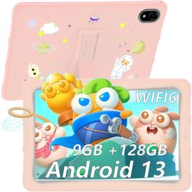 CHECARZHN--NO1-U10Kid Tablette Enfants 10.1 Pouces Android 13, Tablette Tactiles Quad Core 9 Go +128 Go/Tf 1To, Kids Space, Widevine L1, Gps, 8Mp+5Mp, Matériau En Silicone Alimentaire