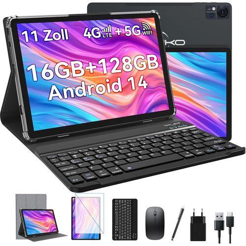 CHECARZHN--NO1-Tablette 11"" Android 14 Tablette 4G Lte Avec 2 Emplacements Sim 1 Sd 16 Go + 128 Go (2 To Tf) Tablette De Jeu Android Avec Clavier Souris, Stylet 5G Wifi Pc Octa-Core | 13 + 10 Mp | 8650 Mah