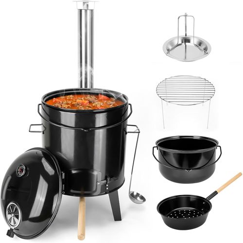 Checarzhn--No1-Goulache, Goulash Cannon, Goulash Kettle, Poêle À Goulache, 14 Litres Émaillé Canon À Goulache, Avec Rôtissoire De Poulet, Grille De Cuisson, Faitout, Poêle, Thermomètres, Évent D'air