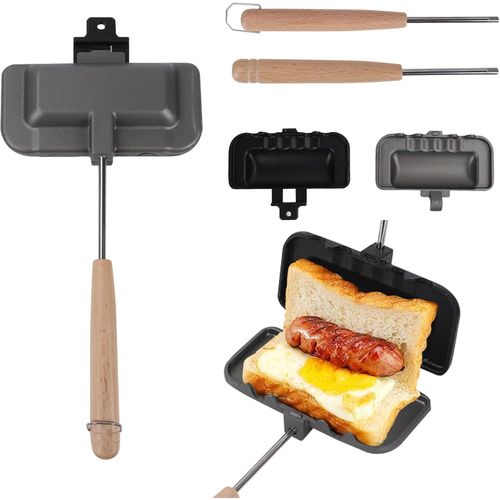 Checarzhn--No1-Appareil À Croque-Monsieur, 3 En 1 Machine À Sandwich Double Face, Gaufrier, Presse À Paninis, Antiadhésifs Sandwich Maker Avec 4 Poignées Amovibles, Pour Déjeuner Camping Desserts