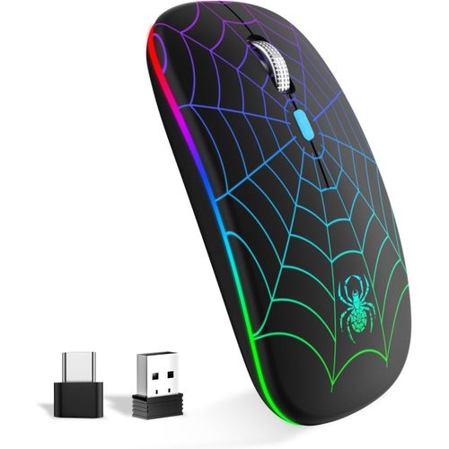CHECARZHN--NO1-Souris Sans Fil Rechargeable Portable, Souris Gaming, Silencieuse, Avec Adaptateur Usb Type-C, Précision Réglable (800-1600), 7 Couleurs Rgb Multicolore Pour Ordinateur Portable, Ordinateur