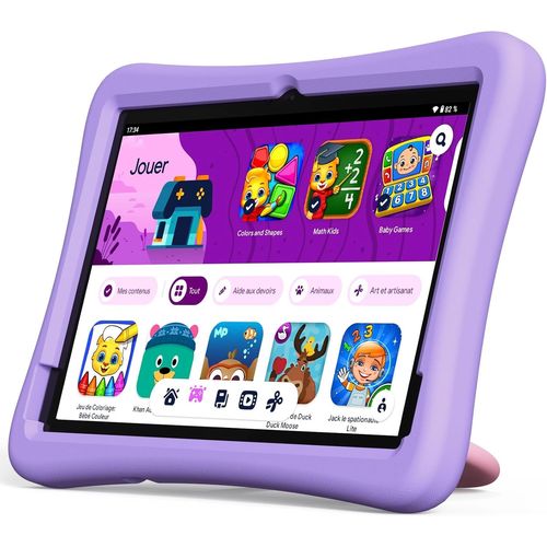 CHECARZHN--NO1-Tablette Pour Enfants 10"" Avec Android 14 Octa Core, 4 Go De Ram + 64 Go De Rom (1 To Tf) Avec Application De Sécurité Enfant, 6000 Mah, Wi-Fi, Bt 5.3, Avec Étui Eva - Lilas