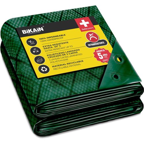 CHECARZHN--NO1-Bâche Imperméable Pour L'Extérieur - 2X3M - 90 G/M2 - Trous Soudés Renforcés - Polyéthylène Laminé Croisé 3 Couches - Vert - Protection Totale - Extra Forte