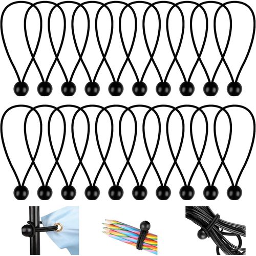 CHECARZHN--NO1-20 Pièces Tendeur Elastique, 150Mm Flexible Sandow Elastique, Tendeur Elastique Boule, Durable Cordons Élastiques, Pour Bannières, Bâches, Camping, Tentes(Noire)