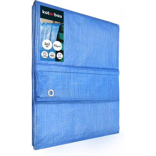 CHECARZHN--NO1-- Bâche En Tissu - 2 X 2 M - Bleu - 75 G/M² - Avec ?illets Renforcés - Bâche De Protection - Bâche De Chantier, Étanche, Indéchirable - Pour Toutes Les Conditions Météorologiques
