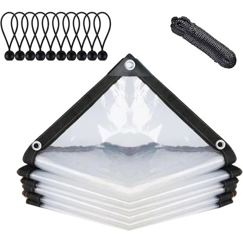 Checarzhn--No1-Bâche Étanche Transparente Avec ?illets, Bâche De Protection Pour Meubles De Jardin, Utilisable En Extérieur, Résistante À La Pluie, Isolation Des Plantes, Avec Corde De Liaison, 1x2 M