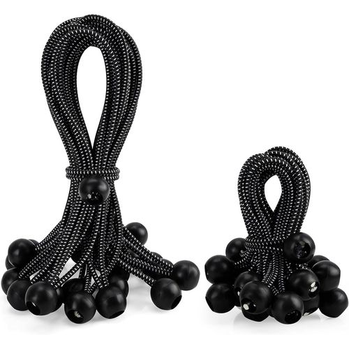 CHECARZHN--NO1-(Lot De 50) Tendeur Elastique Boule Noir Très Résistant - 2 Tailles - Attaches Boule Elastique - Tendeur Bache, Camping, Tentes, Cargaison, Drapeaux, Abris, Auvents