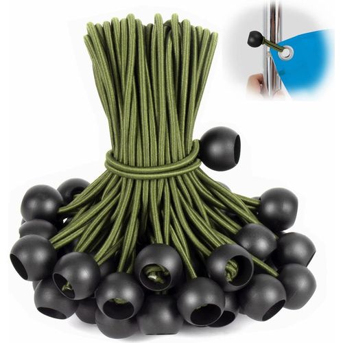CHECARZHN--NO1-Lot De 50 Tendeurs En Caoutchouc Avec Boule - 20 Cm - Avec Boule - Pour Bâche, Tente, Bannière, Filet, Pavillons
