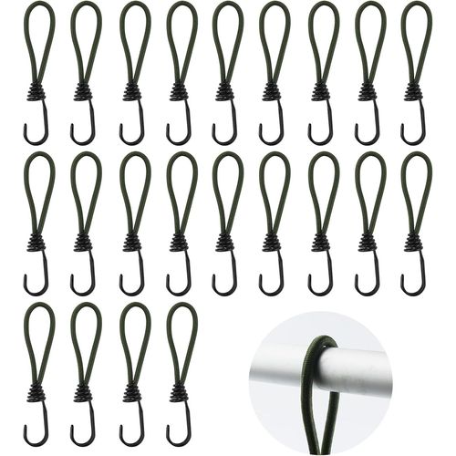 CHECARZHN--NO1-Lot De 22 Tendeurs Élastiques Courts Avec Crochets (6 Mm D'Épaisseur), Petits Tendeurs Avec Crochets, Boucles Élastiques Avec Crochets En Métal, Pour Bâche, Tente, Camping, Fixation (Vert Ka