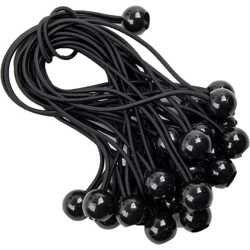 CHECARZHN--NO1-25 Pièces Tendeur Elastique, Tendeur Bache 150 Mm Cordons Élastiques Avec Boules Universels Sandow Elastique Pour Bannière Bâche Pavillon Tente Camping Et Canotage (Noir)