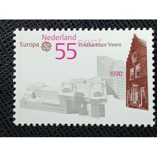 Timbre Pays Bas Yt 1355 Siège Social De La Poste, Groningue Et Bureau De Poste De Veere 1990 ( 050906 )