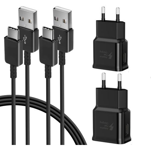 CHECARZHN--NO1-Usb C 15W Remplacement De L'Adaptateur D'Alimentation Chargeur Rapide Usb D'Origine Avec Câble Usb A - C Compatible Avec Samsung Galaxy (Noirx2)