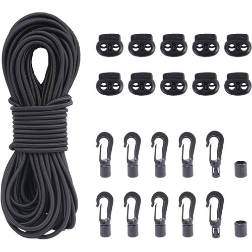 CHECARZHN--NO1-Tendeurs Élastiques De 20 M Avec Crochets De 5 Mm Avec 10 Crochets Élastiques Et 10 Clips En Plastique Pour Cordons De Serrage, Corde Élastique Robuste Pour Bâche, Remorque, Sac À Dos