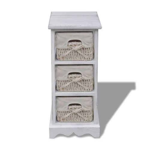 Vidaxl Étagère De Rangement En Bois 3 Paniers En Tissage Blanc