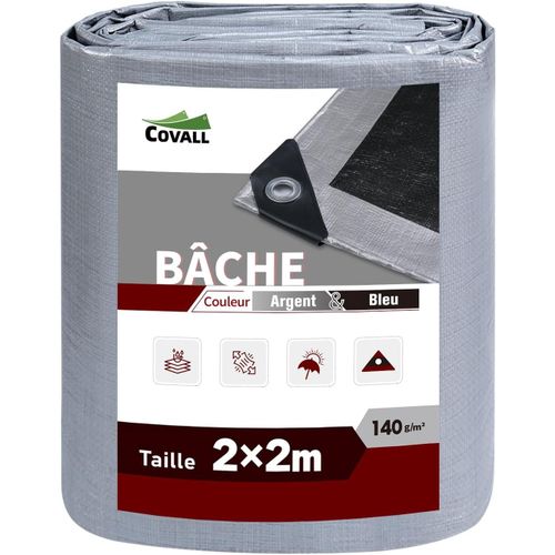 CHECARZHN--NO1-Bâche Imperméable Bâches De Protection En Polyéthylène 140G/M² Robuste 2X2M Étanche Renforcé Trou Soudé Résistant À La Déchirure Toit Polyvalent Truck Rv Camping Tente Jardin Argent/Noir.