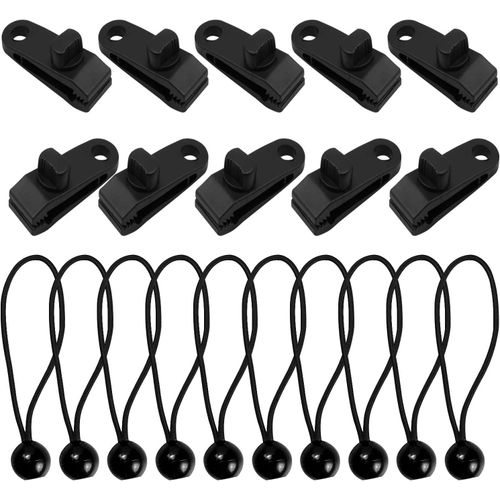 CHECARZHN--NO1-Lot De 10 Tendeurs De Bâche Avec Boule Et 10 Clips, Sangles Elastiques Pour Tente, Bâches, Posters, Bannières Publicitaires