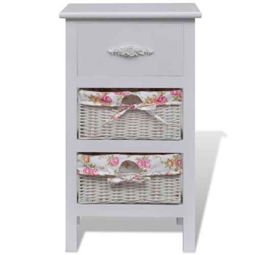 Vidaxl Armoire Avec 1 Tiroir Et 2 Paniers Blanc Bois De Paulownia
