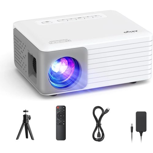 CHECARZHN--NO1-Mini Projecteur Avec Trepied, Videoprojecteur 1080P Full Hd Supportée 4K, 15000 Lumens, O1 Retroprojecteur 200 Pouces Home Cinema, Zoom 50%, Projecteur Video Compatible Avec Ios Androi