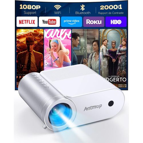 CHECARZHN--NO1-Mini Videoprojecteur 4K, 1080P Full Hd Portable Vidéoprojecteur Bluetooth Et Wifi Pour Téléphone, Projecteur Home Cinéma Pour Chambre, Video Projecteur Avec 200"" Pour Iphone/Hdmi/Usb/T