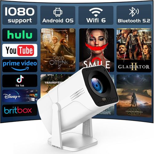 CHECARZHN--NO1-Vidéoprojecteur Intelligent Avec Android Tv, Rotatif À 270°, M Au Point Électrique Et Clé Automatique, Hd 1080P, Projecteur Home Cinéma Avec Wifi Et Bluetooth, Mini Projecteur D'Extéri
