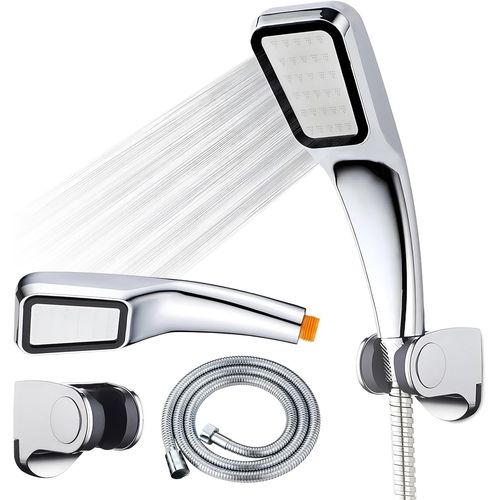 KGABERY-Pommeau De Douche Kit,Pommeau De Douche,Flexible En Acier Inoxydable De 1,5 M,Support Réglable,Surpresseur Eau Sous Pression À 300 Trous,Support À 37 Degrés-Pour Baignoire Et Douche