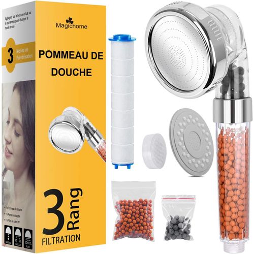 KGABERY-Pommeau De Douche,Pommeau Douche Anti Calcaire Économiseur D'Eau Haute Pression Filtre À Trois Niveaux Système De Filtrage Ionique Avec Filtre Coton Pp Remplaçable