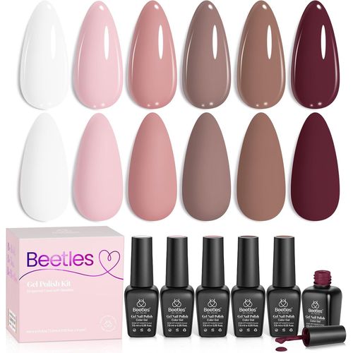 Beetles Vernis Semi Permanent, 6 Couleurs Lot De Vernis À Ongles Gels Café Marron Chocolat Blanc Latte, Sèche Sous Lampe Uv/Led Cadeaux Pour Femmes 