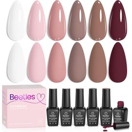 Beetles Vernis Semi Permanent, 6 Couleurs Lot De Vernis À Ongles Gels Café Marron Chocolat Blanc Latte, Sèche Sous Lampe Uv/Led Cadeaux Pour Femmes 